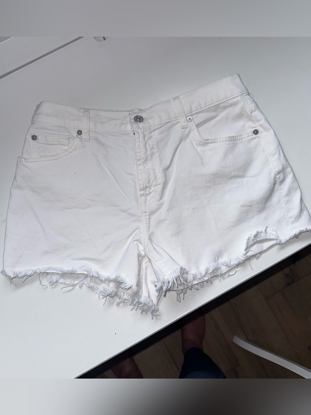 7 for All Man Kind White Frayed Hem Denim Shorts - Women